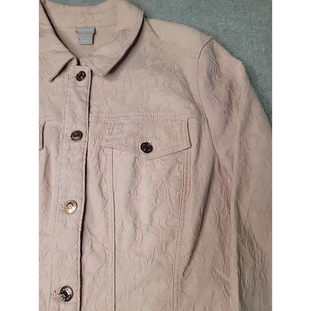 Chico's Elongated Jacquard Paris Pink Button Down Jacket 3 16/18 Cotton/Spandex‎ - Picture 4 of 14